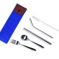 SS Cutlery Set with Straws (Felt Pouch)-2