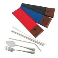 SS Cutlery Set with Straws (Felt Pouch)